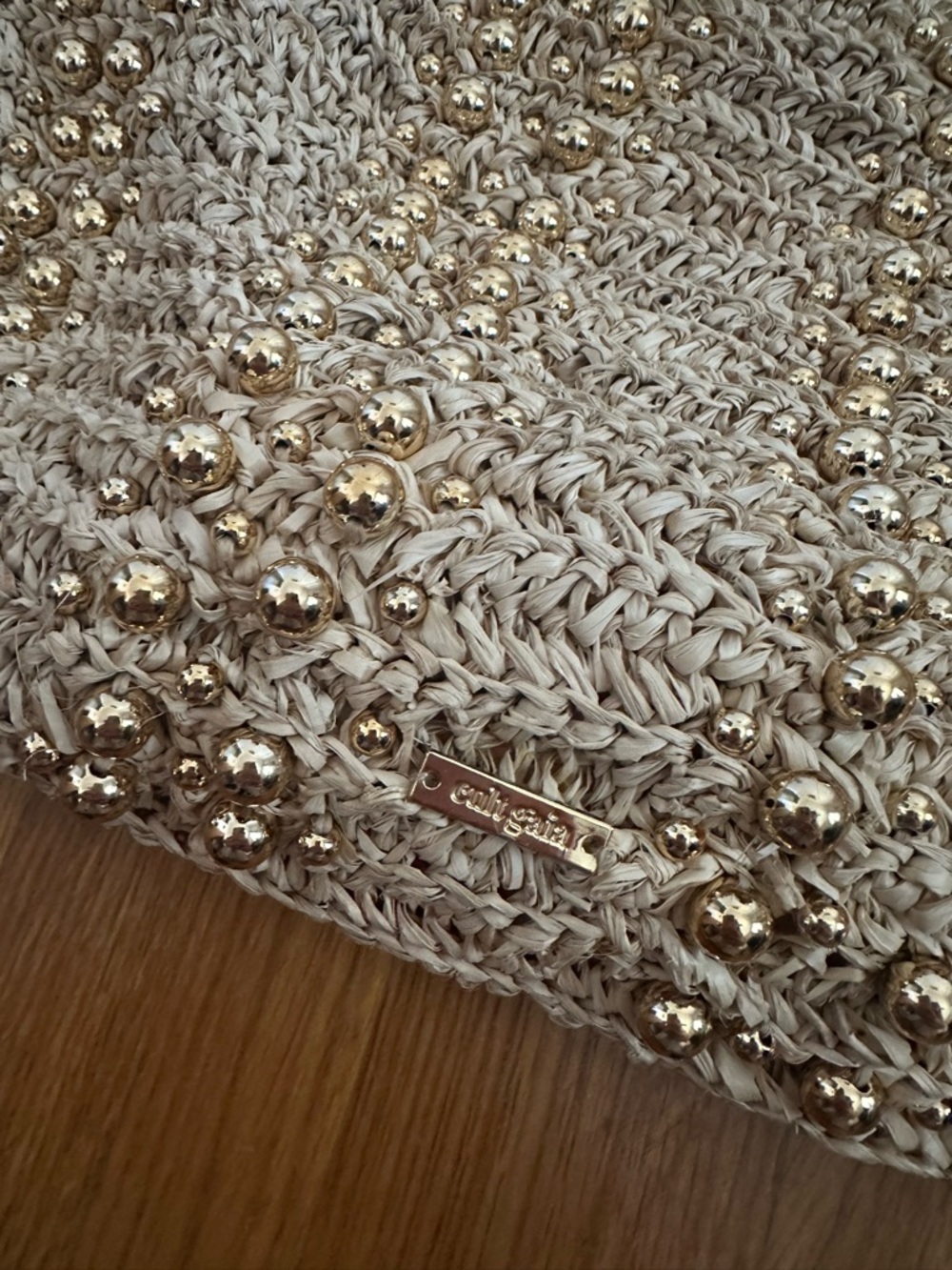 Cult Gaia Hera Raffia Shoulder Bag with Gold Beaded Embellishment - Picture 9 of 12
